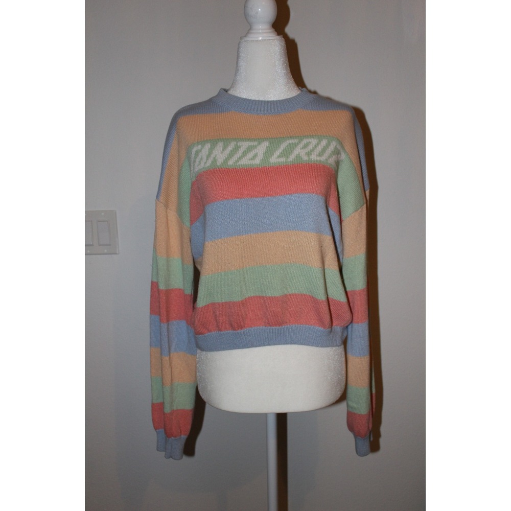 Santa Cruz Skateboards Women's Pastel Striped Sweater Logo Multicolor Medium